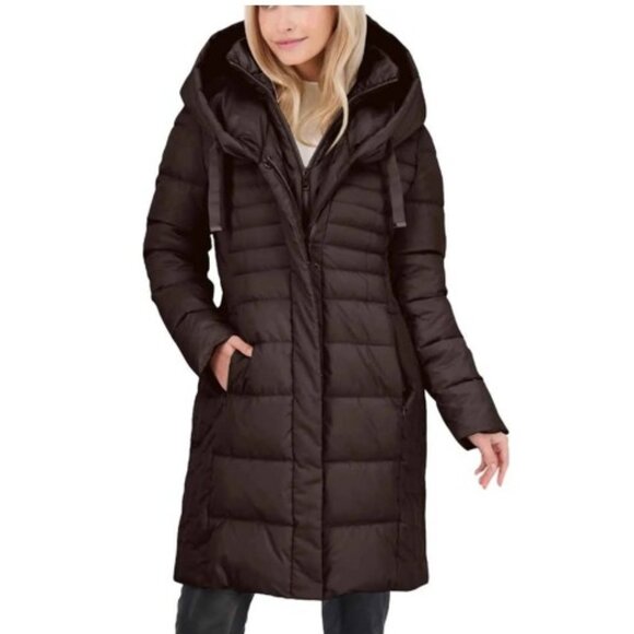 *NWT* Tahari Women's Medium Espresso Puffer Coat - Picture 1 of 7